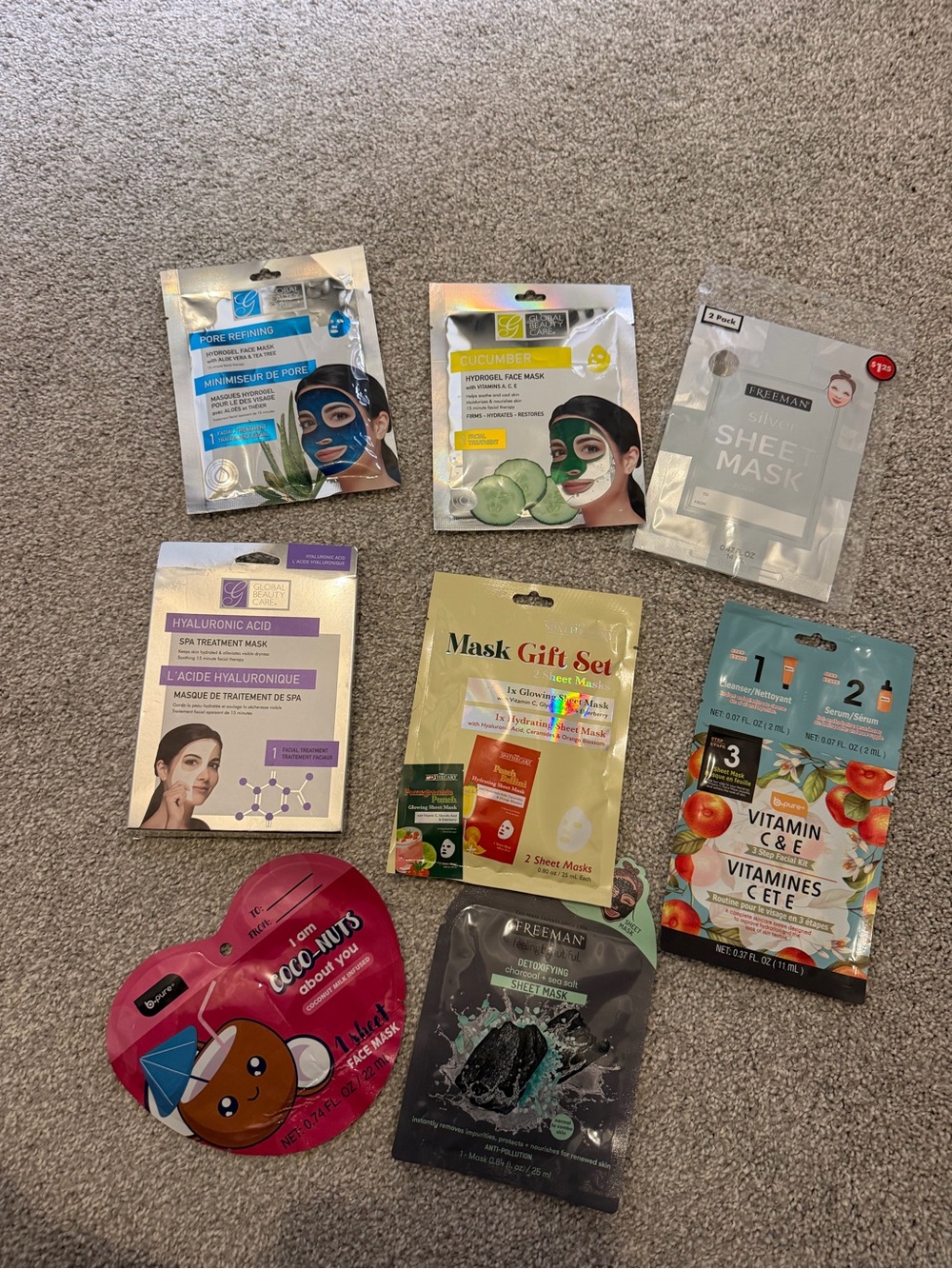 Assorted Face Sheet Mask Variety Pack – Mixed Colors-12 in total